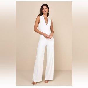 Lulus Thinking Out Loud White Backless Jumpsuit